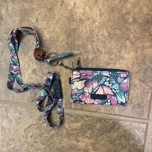 Sakroots Butterfly Print Lanyard Wallet - Pink and Blue